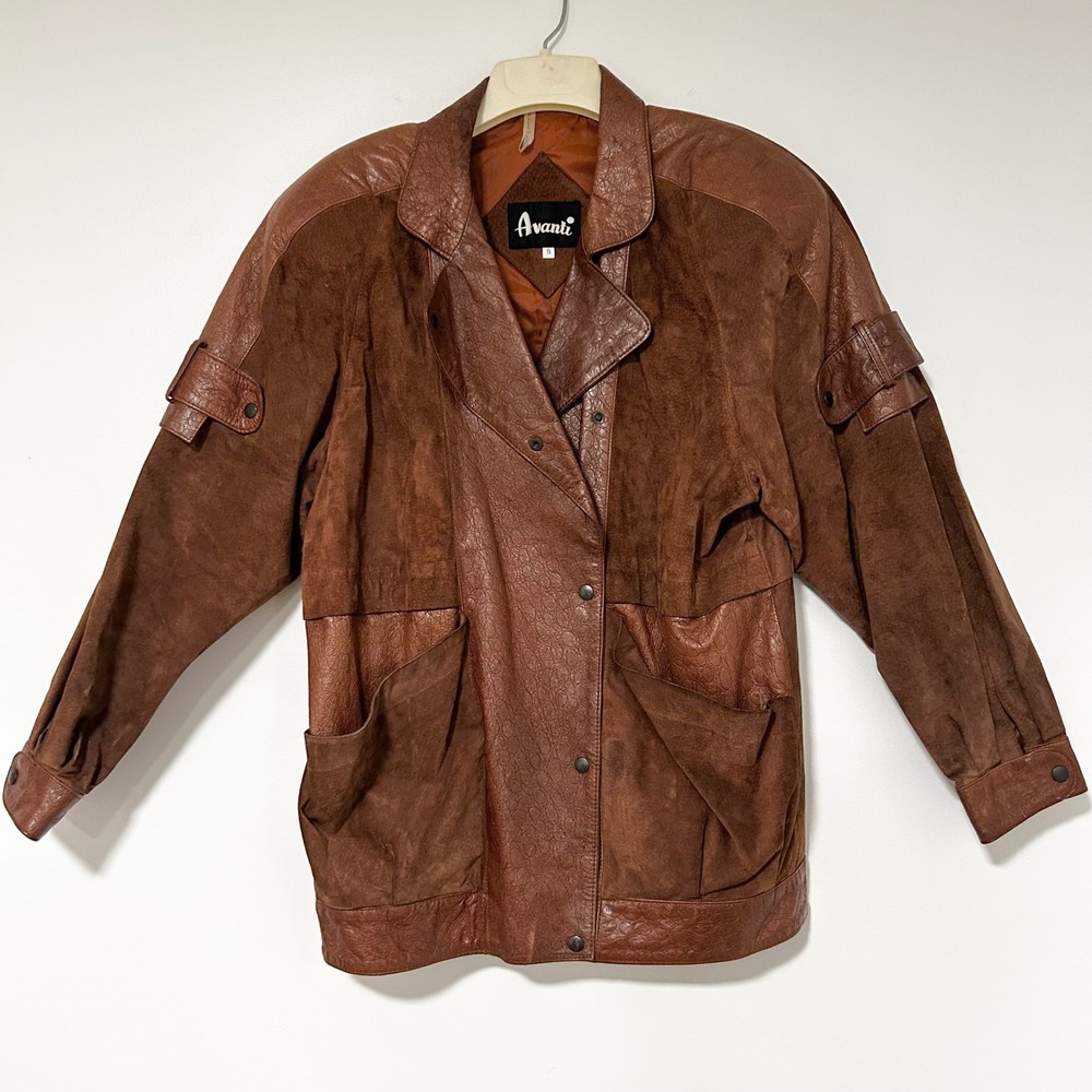 AVANTI Womens Brown Suede Leather Mix Jacket Size S‎